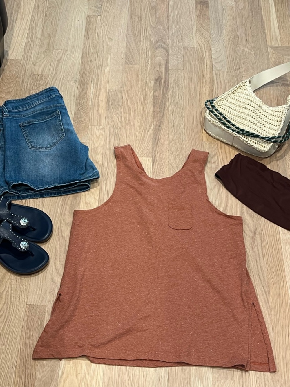 Cleo + Wolf Terra Cotta Cross Back Swing Tank Top Medium